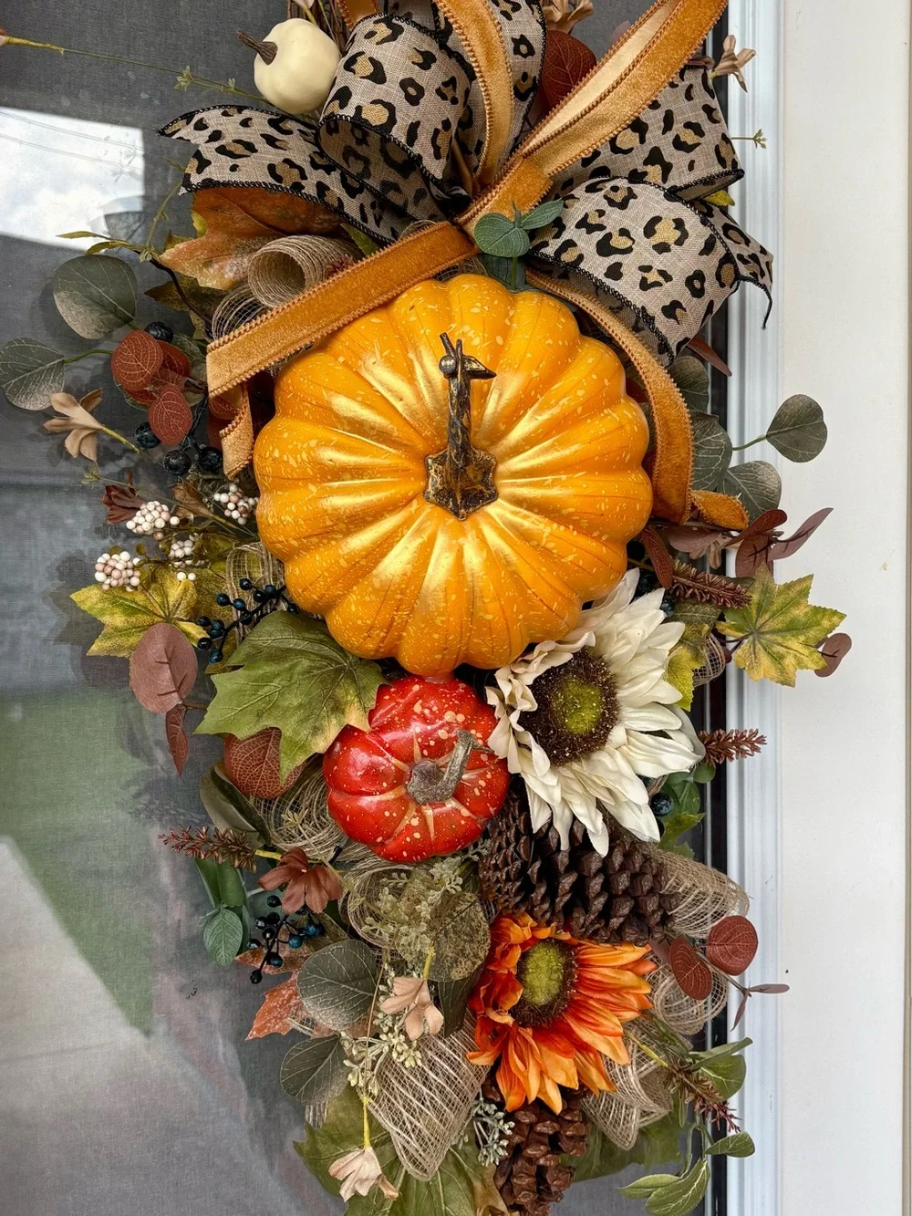 Autumn Harvest Pumpkin Floral Door Swag - Orange